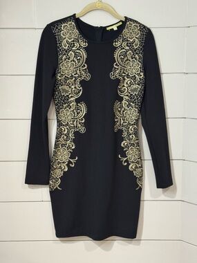 NEW GIANNI BINI LONG SLEEVE BLACK DRESS WITH GOLD DETAILING SIZE XS